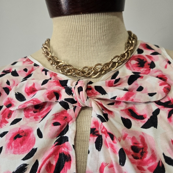 Kate Spade Dream A Little Dream Pink Floral Sleeveless Cotton Top With Bow. Sm - Picture 3 of 11